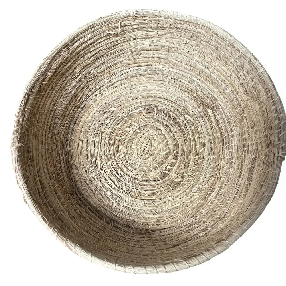Vintage Straw Basket Raffia Flowers Covered Dome Lid Large Sewing Boho Grandma